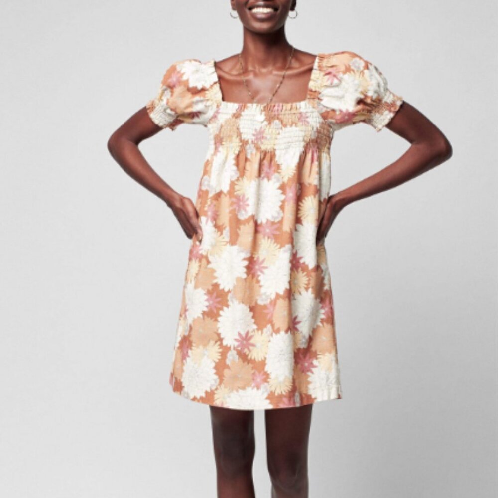 Faherty Ramona Mini Dress Warm Jicaro Island Floral Small Boho Cottagecore